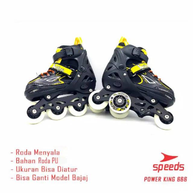 Jual SEPATU RODA POWER KING 666 BAJAJ BAN KARET INLINE SKATE PU WHEELS