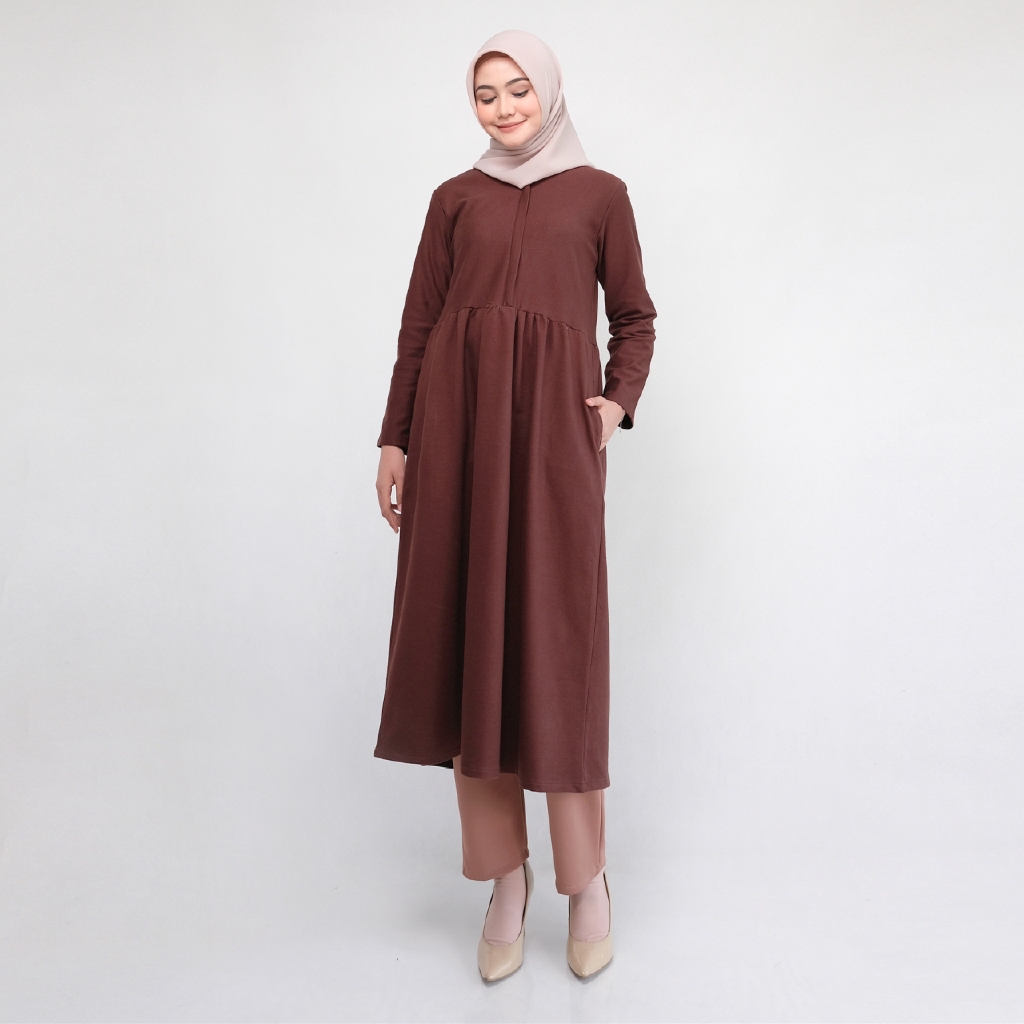 Modesee Tunik Simpel Basic Panjang Chocolate Wanita