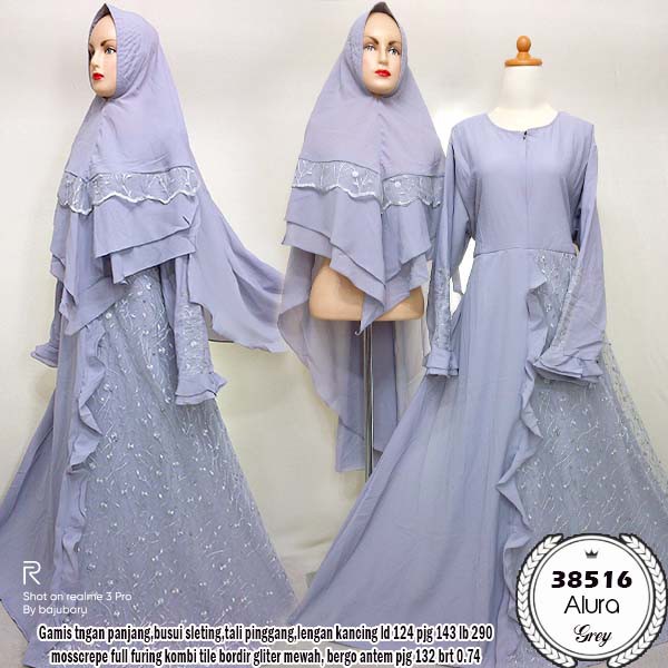 SET GAMIS SYARIE SYARI PESTA BORDIR GLITTER + HIJAB BUSUI ORI KONDANGAN