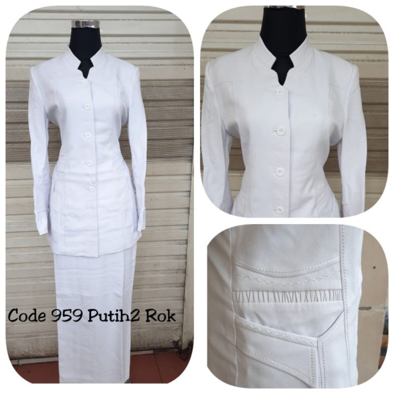 BAJU BLAZER SET SERAGAM PUTIH PUTIH BIDAN,PERAWAT,KLINIK,SUSTER,RUMAH SAKIT MUSLIMAH WANITA