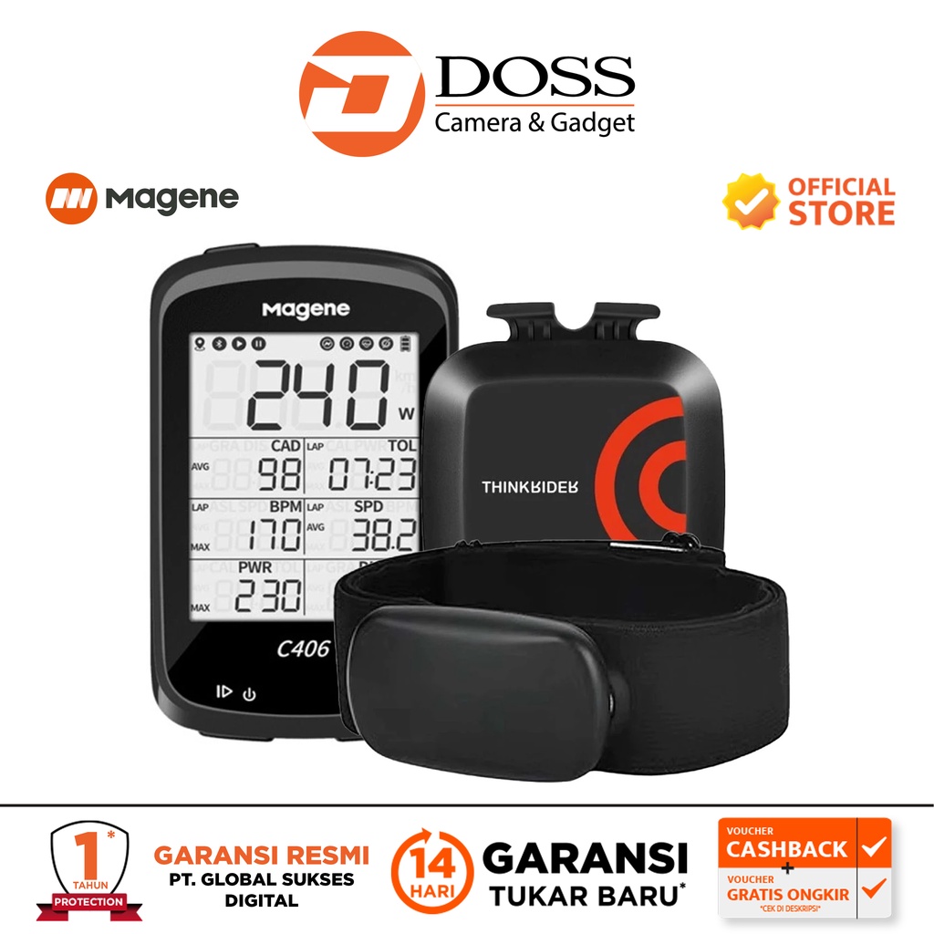Jual Magene C406 Bike Computer Black + Cadence + Heart Rate Monitor