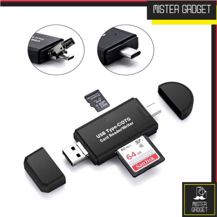 Jual Memory Card Reader Micro Sd Dan Sd Card Otg 3 In 1 Usb Type C + Usb Type A + Micro Usb Untuk Smartphone Android | Shopee Indonesia