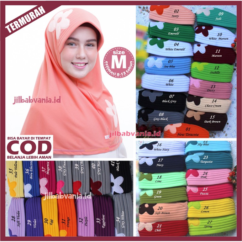 Jilbab Anak Instan Vania Bunga Ceplok Size M Hijab Sekolah SD SMP Murah
