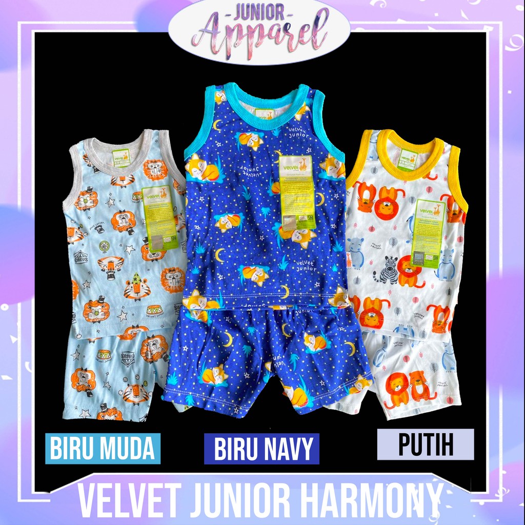 Velvet Junior 3 pcs Kutung Singlet Setelan Baju Tidur Anak Bayi Motif 2