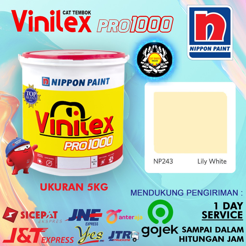 Jual CAT AIR TEMBOK DINDING VINILEX 5 KG WARNA NP 243 LILY WHITE NP243