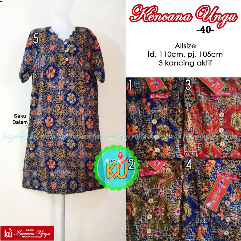 40 DASTER BATIK KENCANA UNGU ASLI LABEL MERAH 3 KANCING