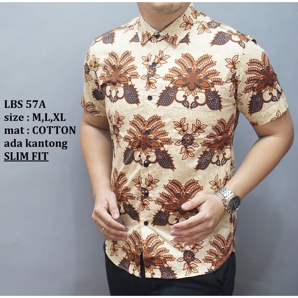 Jual Lbs Lbl 57 A - Baju Batik Keren Cowok-Batik Warna Coklat Muda Motif Bunga | Shopee Indonesia