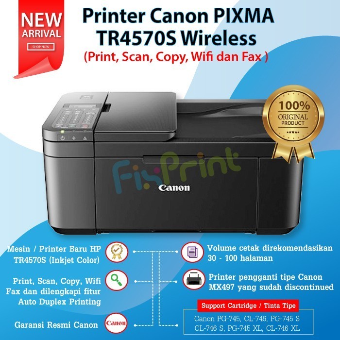 Jual Printer Canon Pixma TR4570S / TR 4570 S WiFi Duplex AllinOne Printer + ADF Pengganti