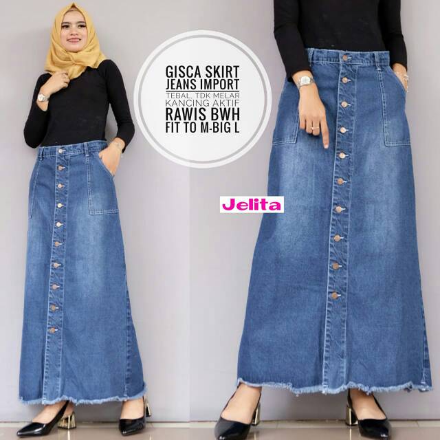 ROK JEANS SPAN KANCING AKTIK BAHAN JEANS TEBAL FASHION WANITA ROK JEANS Shopee Indonesia