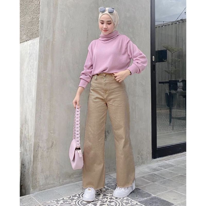 Jual Mozza Jeans Kulot Coklat Krem // Celana Pinterest// Celana Boyfriend Highwaist | Shopee Indonesia
