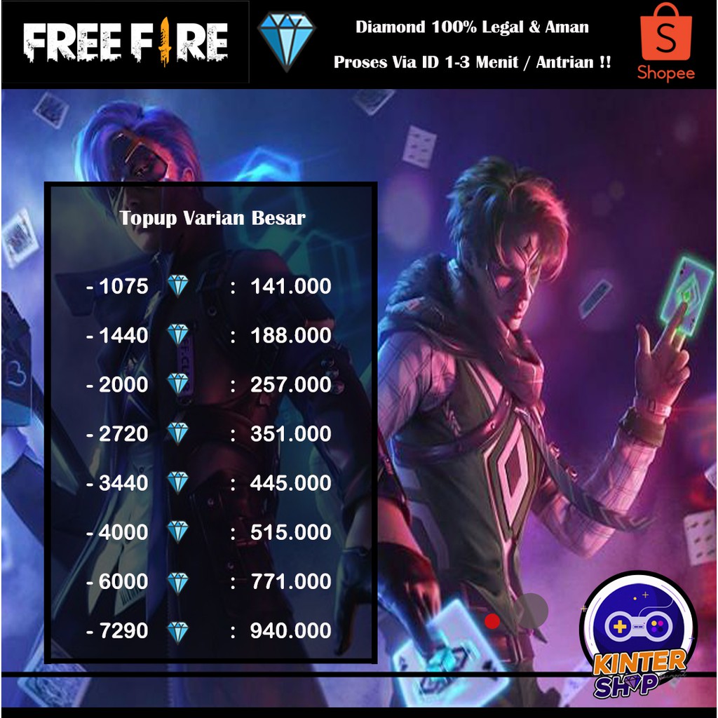 DM FF MURAH VIA ID PROSES KILAT Shopee Indonesia