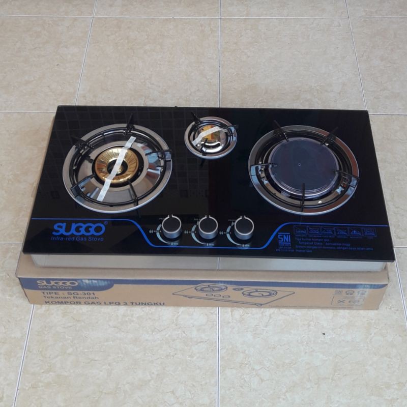 kompor gas kaca merk SUGGO ORIGINAL 3 tungku infrared bisa tanam bisa duduk  | Shopee Indonesia