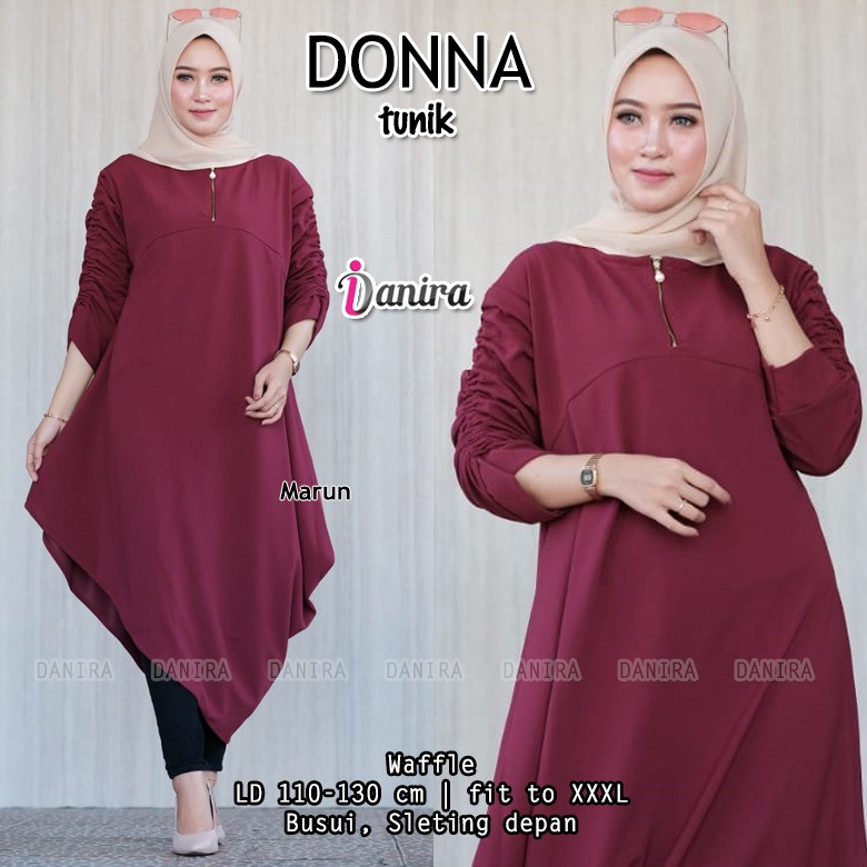 DONNA Long Tunic BAHAN HALUS Melar Lembut Tunik Muslim Jumbo TEBAL