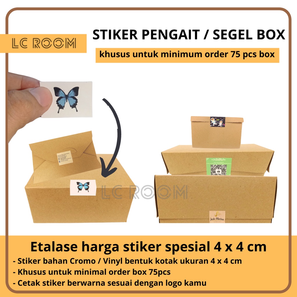 Jual CETAK STIKER STICKER LABEL KEMASAN BERWARNA SEGEL BOX DUS KOTAK MAKANAN HAMPERS GIFT BENTUK