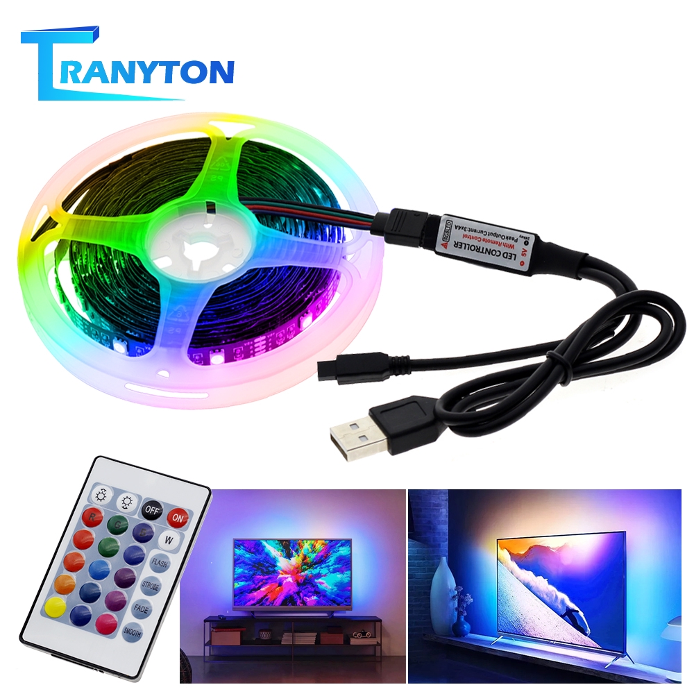Lampu Strip Led Rgb Usb 5050 Fleksibel Dengan Kontrol Musik Bluetooth Untuk Latar Belakang Tv