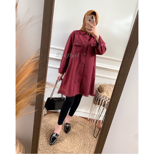 FURLA FRINGE TUNIK (TUNIK JEANS WARNA) Shopee Indonesia