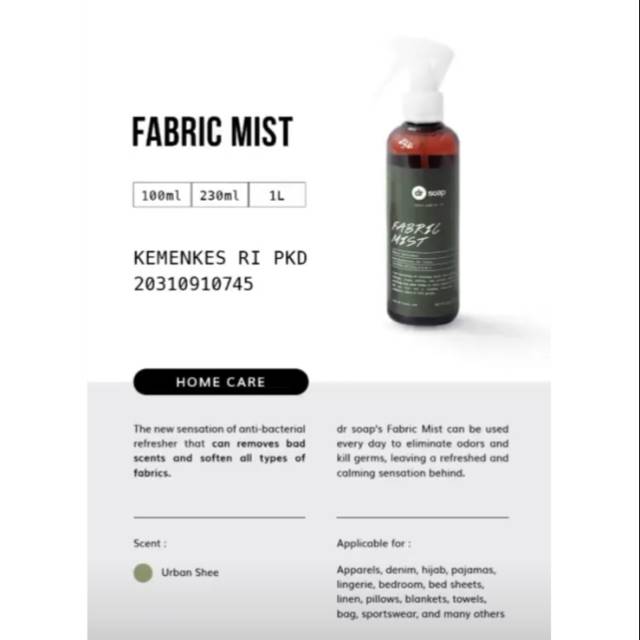 Jual Dr Soap Fabric Mist 230ml Anti bacterial bed spray semprotan kain