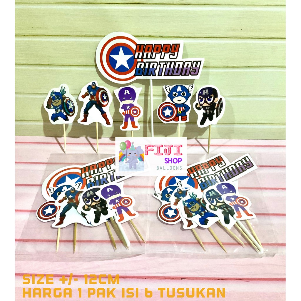 Cake Topper Captain America Set / Hiasan Kue Ultah / Topper Cake
