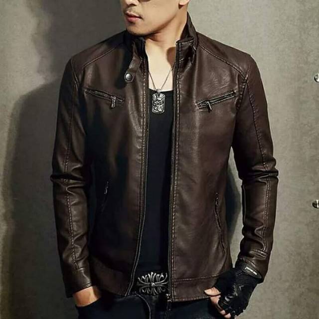 Jual Jaket Kulit Pria Asli Warna Coklat Tua | Shopee Indonesia