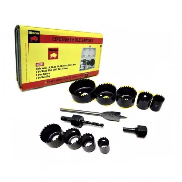 Jual Hole saw Set 13pcs BISON Mata Bor Lubang gergaji kayu Pipa PVC Plastik Soft metal
