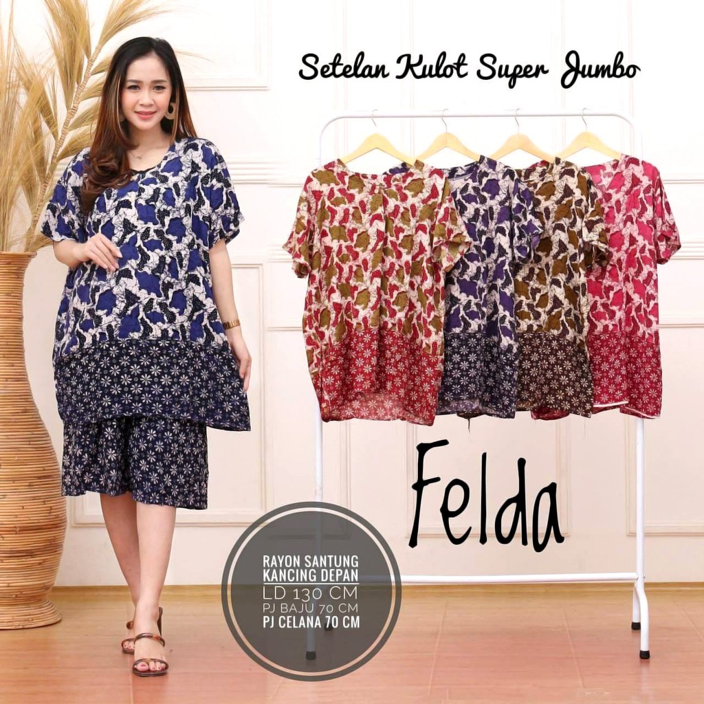 BAJU TIDUR SETELAN WANITA JUMBO KEKINIAN ( KULOT JUMBO FELDA ) BUSUI BUMIL BATIK FA Shopee