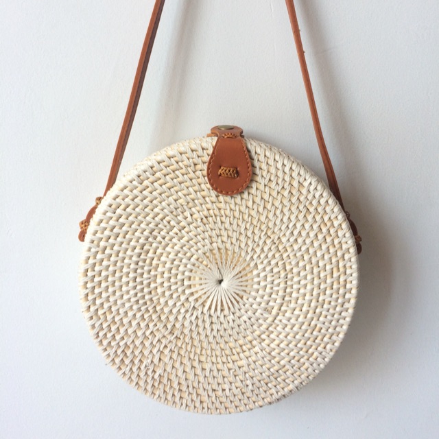 TERMURAH Tas Rotan Bulat Putih Polos 20cm Shopee Indonesia