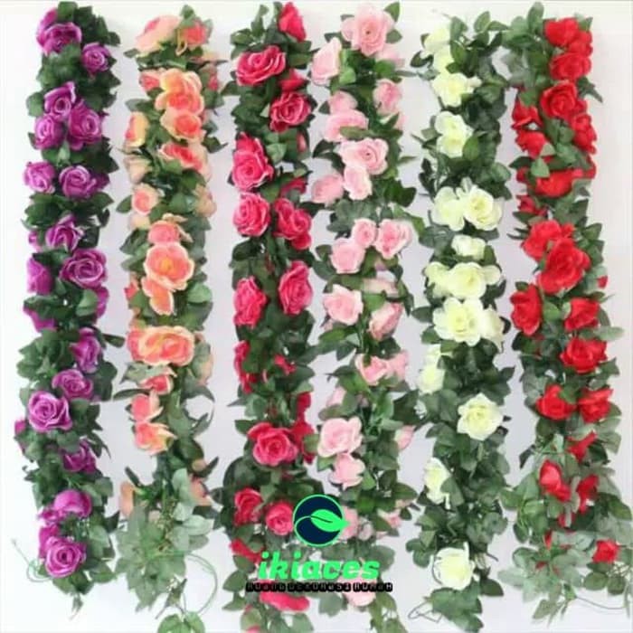Jual BUNGA RAMBAT BUNGA MAWAR PLASTIK BUNGA ARTIFICIAL DAUN RAMBAT