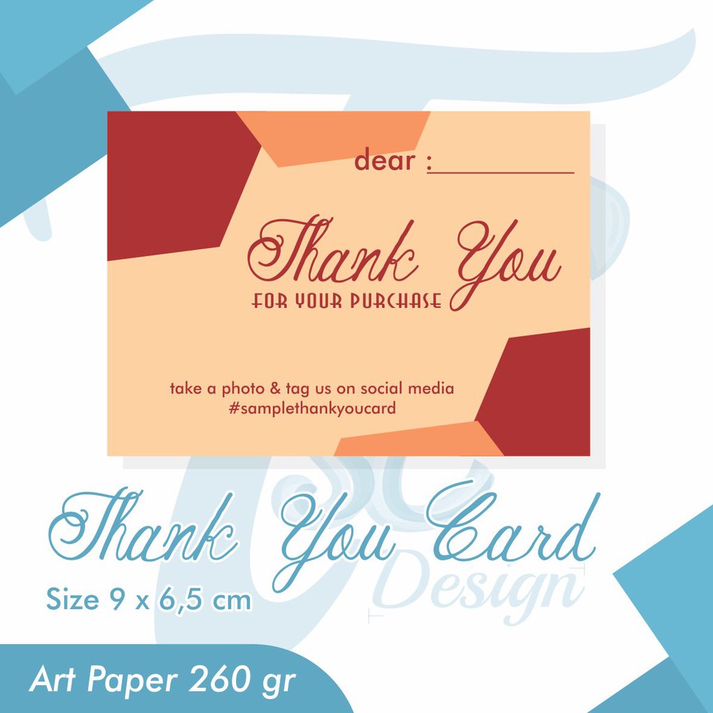 Cetak dan Desain Thank You Card ukuran 9x6,5 cm Custom Desain