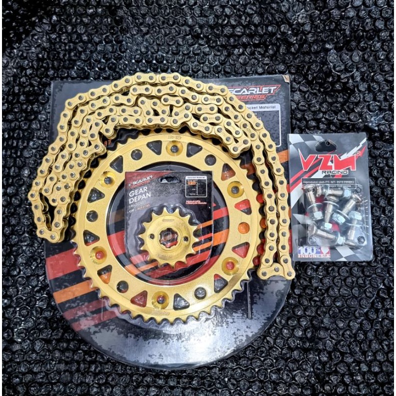 Jual gear set crf 150 l gold scarlet mx series supermoto harian bonus baut gear Shopee Indonesia