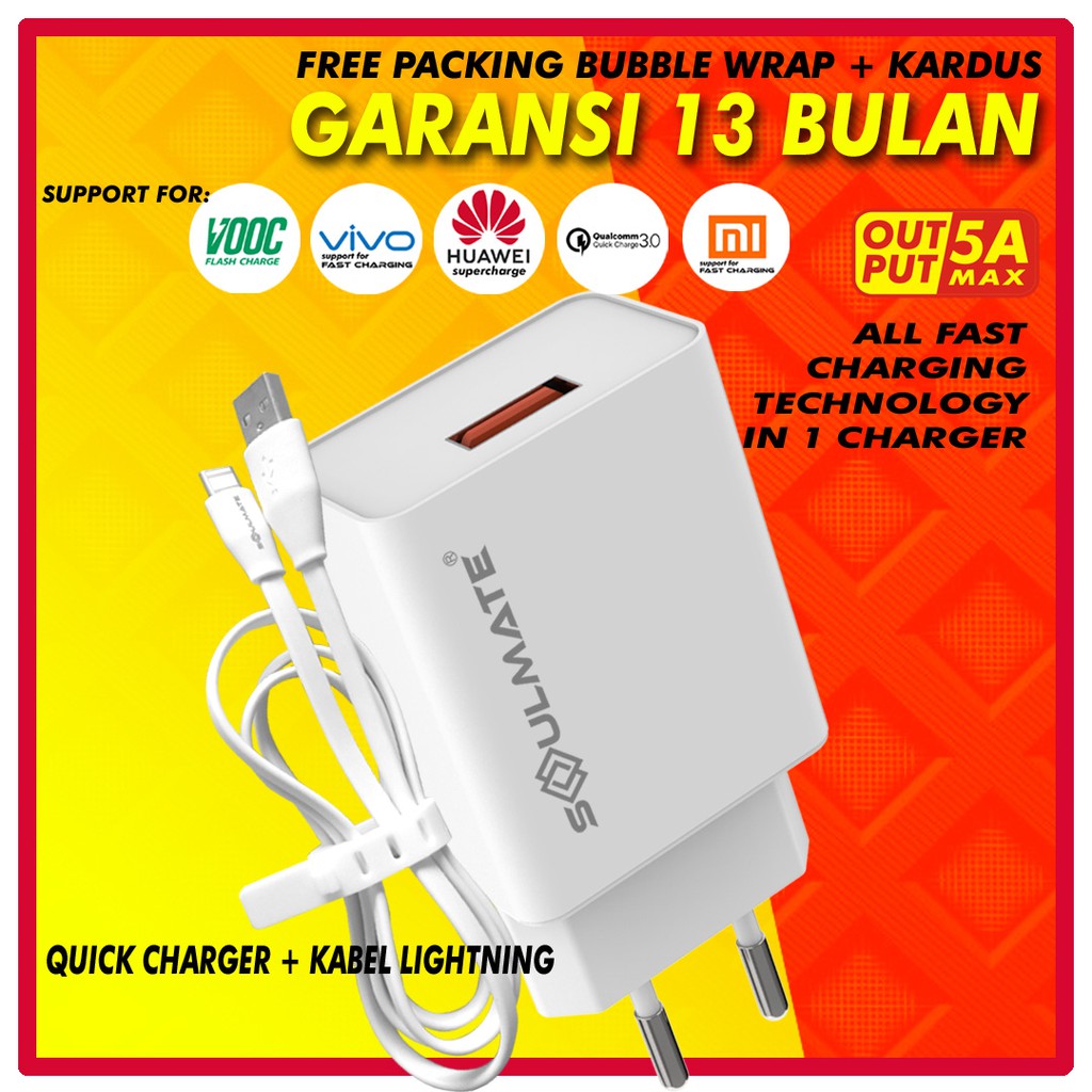 Jual Fast Charger Iphone 5A Quick Charge Qualcomm 3.0 Vooc + Kabel Iphone Lightning Fast Charging | Shopee Indonesia