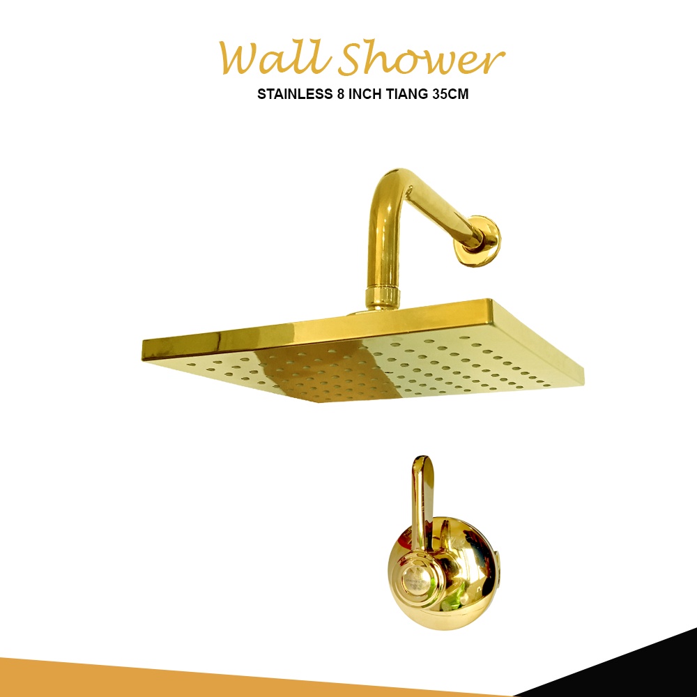 Jual Wall Shower Set Gold Stainless Shower Dinding Paket Kran Tanam