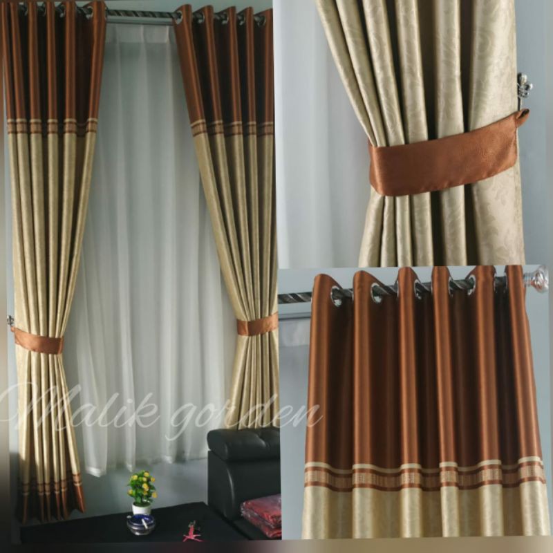 Jual Gorden Blackout Emboss Motif Kombinasi Merah/Cream/Hijau/Coklat Model Smokring Size L 140Cm P 250Cm | Shopee Indonesia