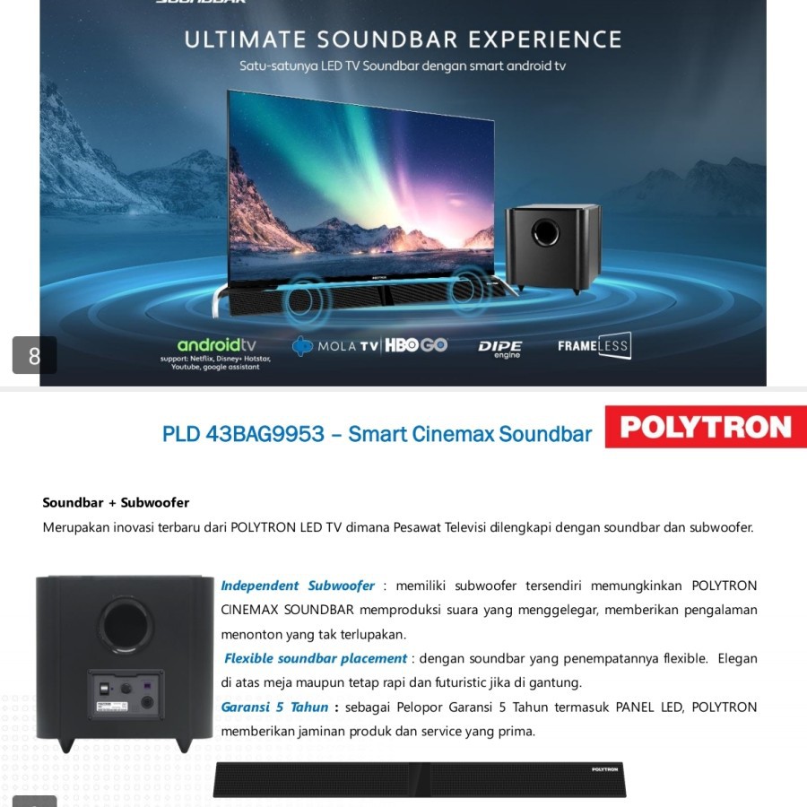 Polytron Perbarui TV Bersoundbarnya Dengan Smart Cinemax Soundbar