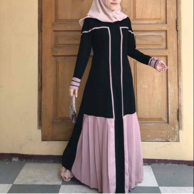 Abaya Gamis Arab Dubai Turkey jetblack hitam kombinasi