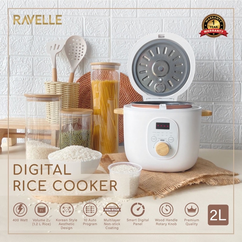 Jual Ravelle Digital Rice Cooker 2L (1.2L nasi) Rice Cooker Rice