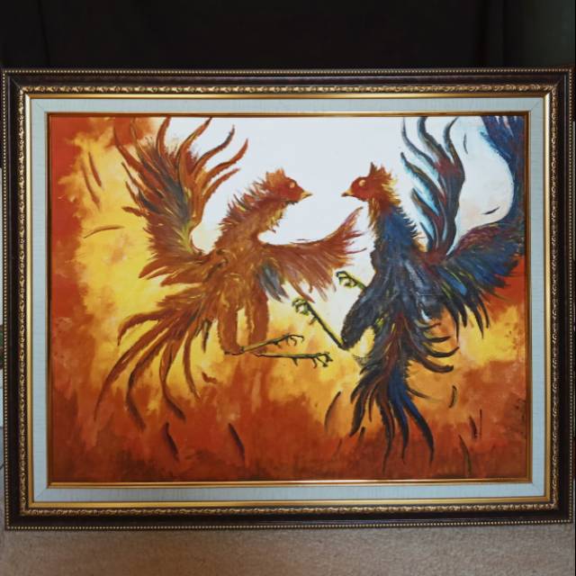 Lukisan "Ayam Petarung" di Kanvas cat akrilik, Painting On Canvas 63 x