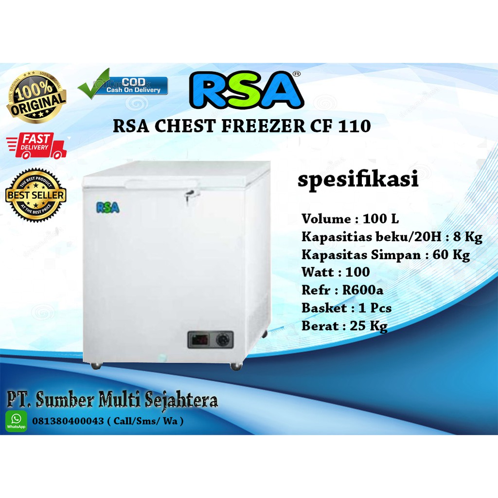 Jual RSA Freezer Box CF110 Putih Chest Freezer CF 110 Shopee Indonesia