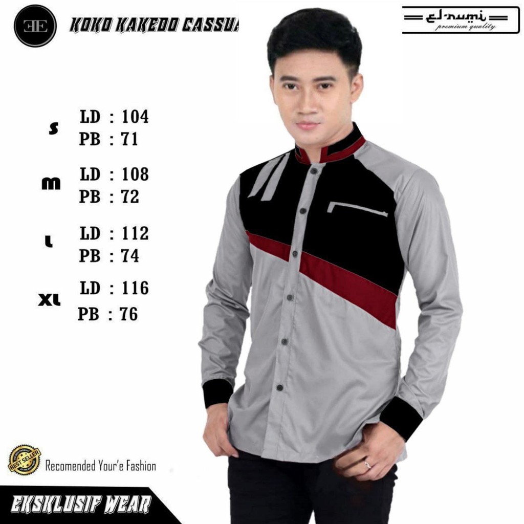 Jual Baju koko Modern kombinasi lengan panjang seragam hadroh bahan katun  spun super fashion muslim Indonesia|Shopee Indonesia