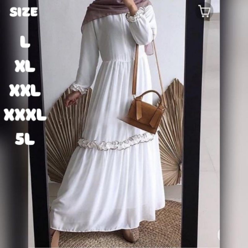 Dress Gamis syari Remaja pesta Murah polos renda putih