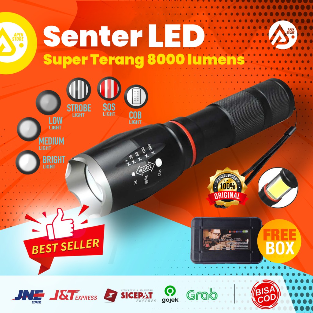 Senter LED Super Terang Original 8000 Lumens XML T6 E17