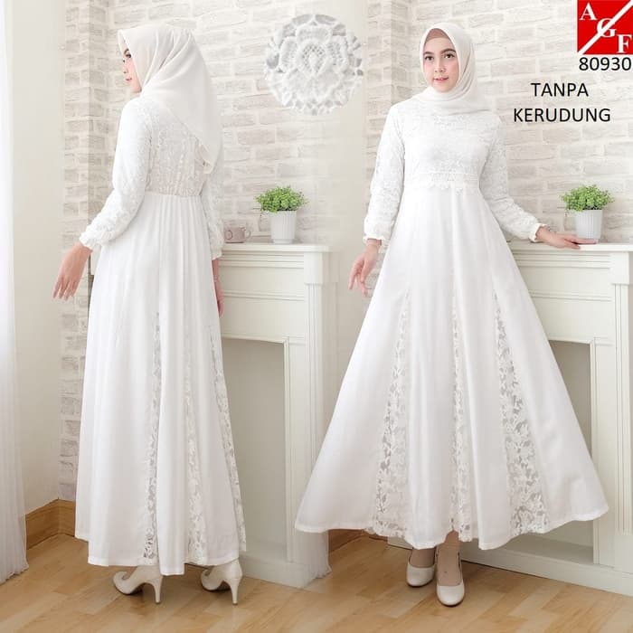 Jual Gamis Syar&rsquo;i Gamis Wanita Ramadhan Dress Muslim Fashion Bahan Adem  B5Q6 Putih Brukat Putih Lebaran Indonesia|Shopee Indonesia
