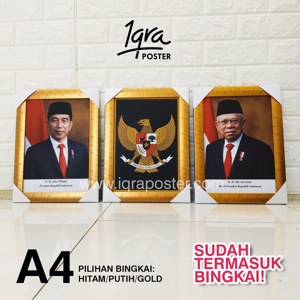 Jual Foto Presiden Wakil Presiden Terbaru Garuda Resmi Setneg Pigura A4