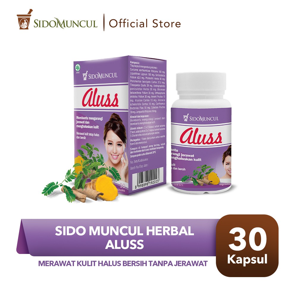 Sido Muncul Herbal Aluss 30 Kapsul Kulit Halus Bersih No Jerawat