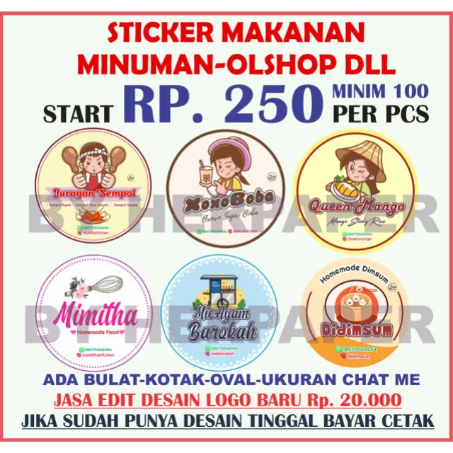 Jual LOGO dan stiker MAKANAN.STIKER PRODUK MAKANAN MINUMAN KEKINIAN