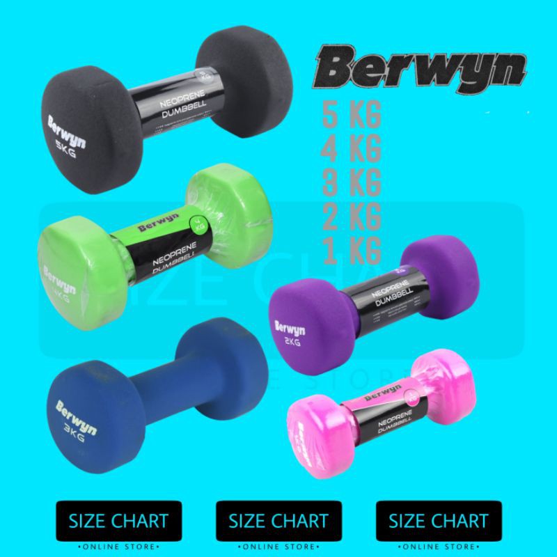BERWYN Dumbbell/Barbel Neoprene 1/2/3/4/5 Kg Shopee