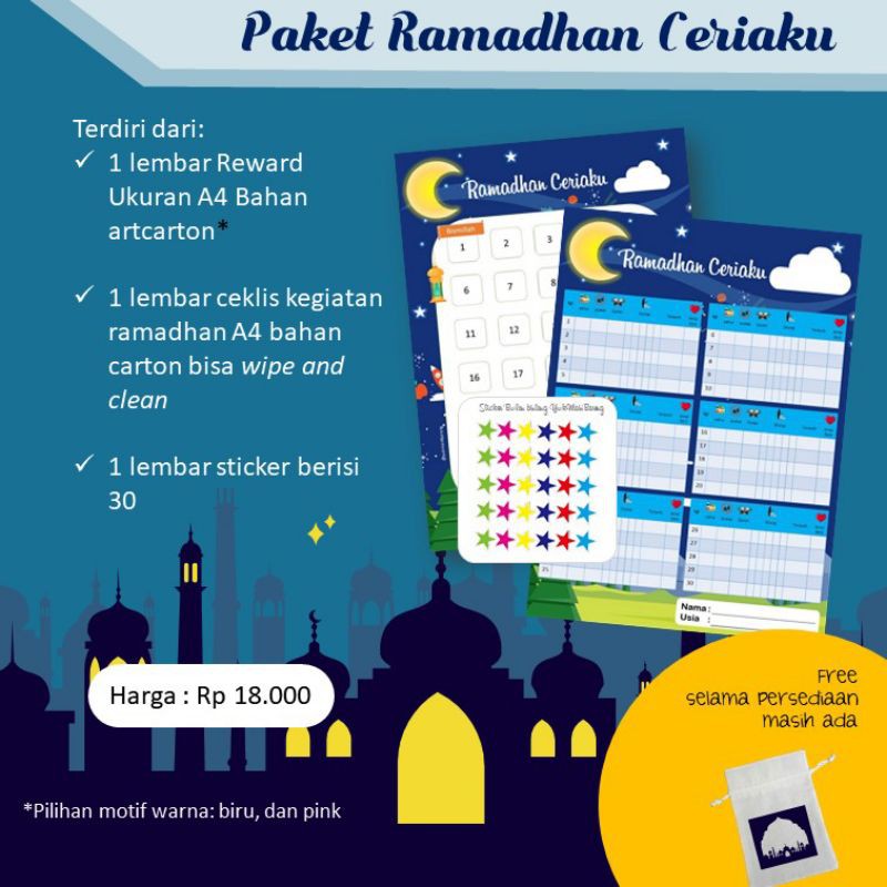 Checklist Ramadhan / lembar kegiatan Ramadhan / jadwal harian anak