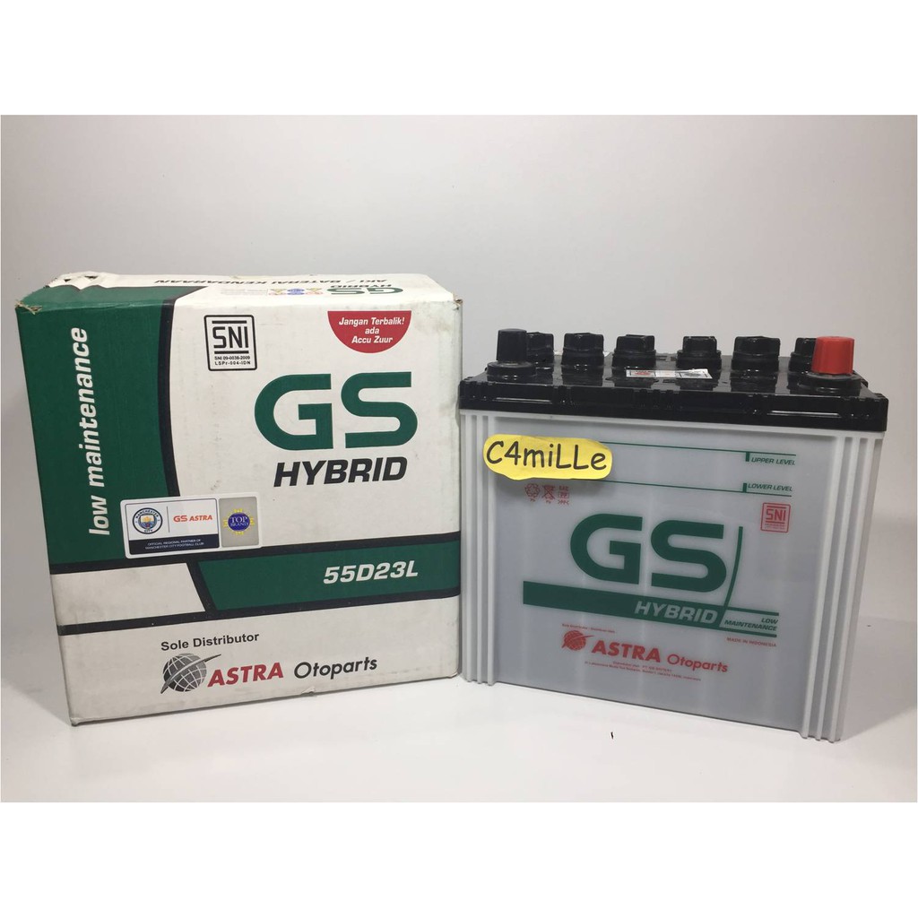 AKI MOBIL GS HYBRID 55D23L GS ASTRA ORIGINAL | Shopee Indonesia