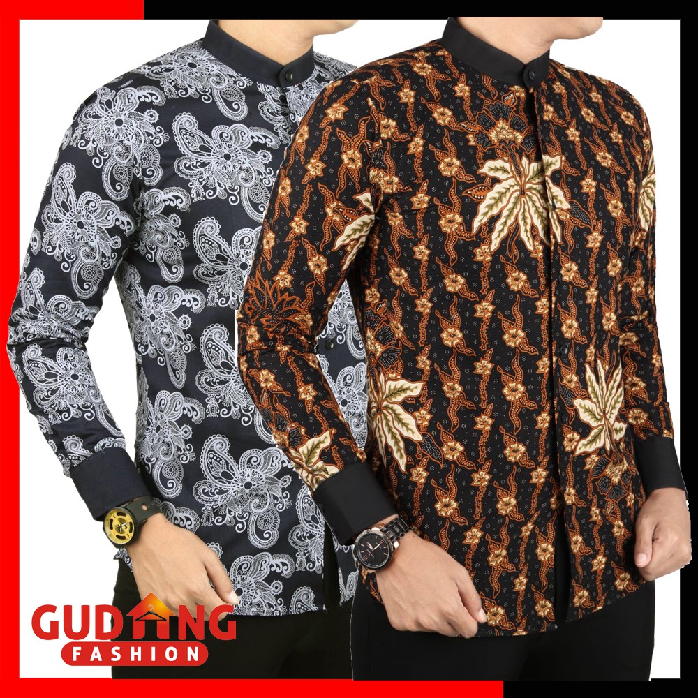 Model Baju Batik Pria Kerah Shanghai Baju Batik Modern Kerah Shanghai