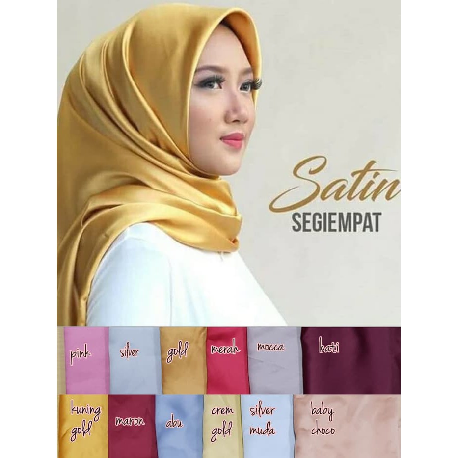 Jual Jilbab Segi Empat Satin Velvet Polos GOLD MOCCA SILVER PINK hijab