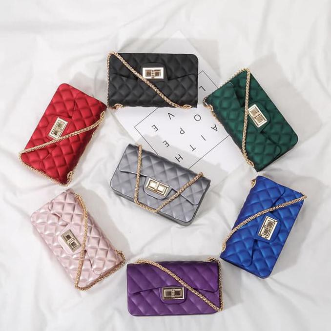 HEMAT Ready.,Stock. Tas Jelly Matte Classic Import Ukuran Besar 22 Cm Maroon Real Pict